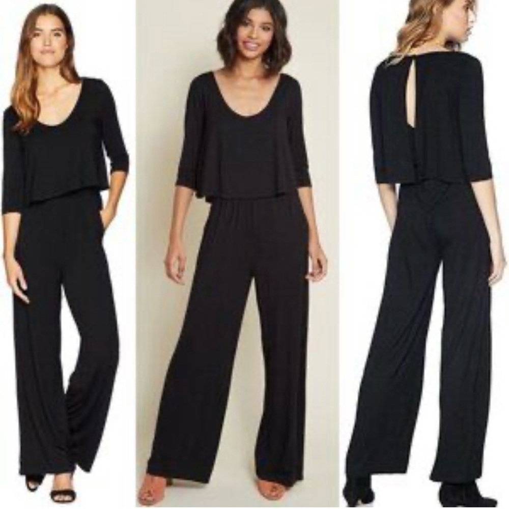 NEW BB DAKOTA SWINGY TOP WIDE LEG JUMPSUIT WOMEN SZ MEDIUM IN‎ BLACK